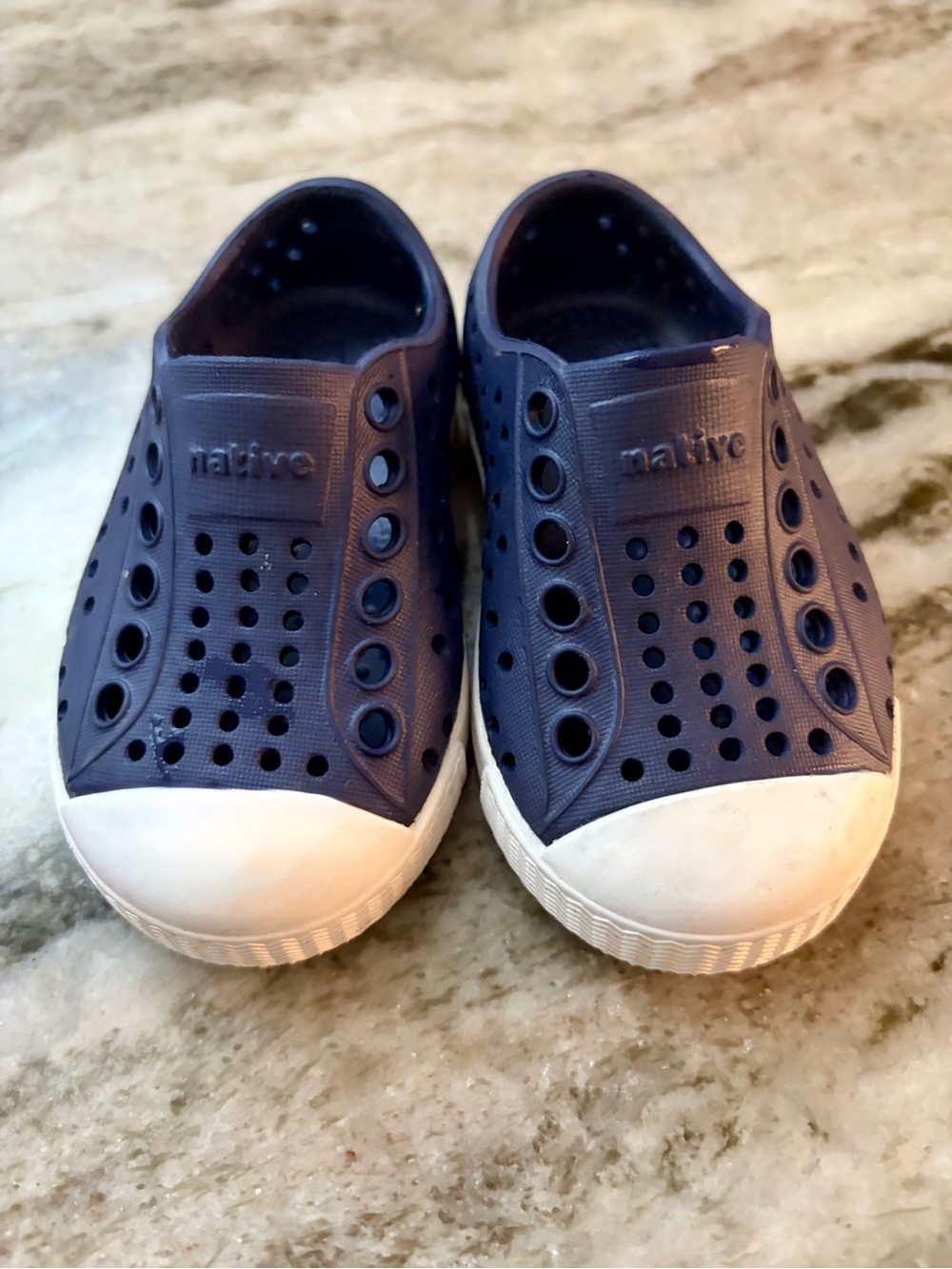 Native Kids Navy Blue Slip-On Water Shoes with White Toe